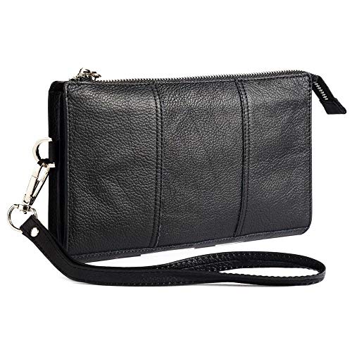 DFV mobile - Genuine Leather Case Handbag for DELL Venue, Thunder - Black