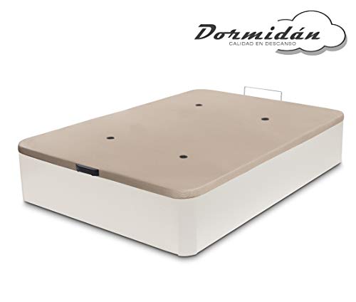 Dormidán - Canapé abatible de Gran Capacidad con Esquinas Redondeadas en Madera, Base tapizada 3D Transpirable + 4 válvulas aireación 150x190cm Color Blanco