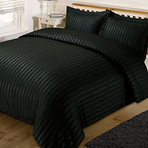 Dreamscene Satén Rayas, funda de edredón juego de cama con 2 fundas de almohada, negro, King