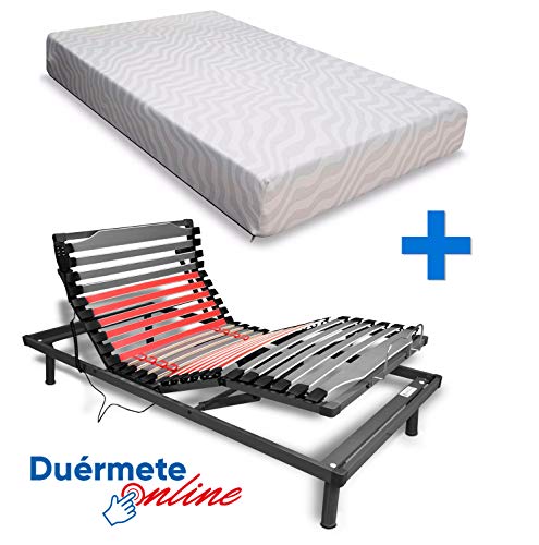 Duérmete Online Cama Articulada Eléctrica Reforzada 5 Planos Ergoluxe + Colchón Viscoelástico Ceclán, Gris, 90x190