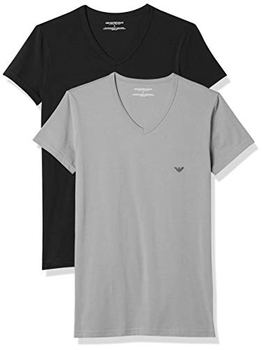 Emporio Armani CC717-111512, Camiseta para Hombre, Pack de 2, Multicolor (Gris/Azul Oscuro), XL