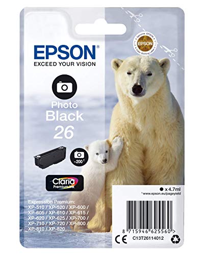 Epson C13T26114012 - Cartucho de tinta, negro válido para los modelos XP-610, XP-615, XP-620, XP-625, XP-700, XP-710, XP-720, XP-800, XP-810, XP-820 y otros, Ya disponible en Amazon Dash Replenishment