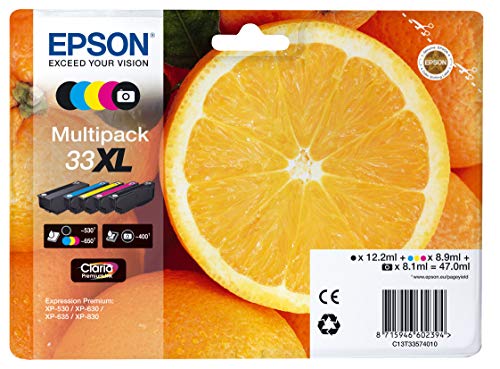 Epson C13T33574021 - Juego de Cartuchos de Tinta para Epson (5 Unidades, Negro, Amarillo, Magenta y Cian)