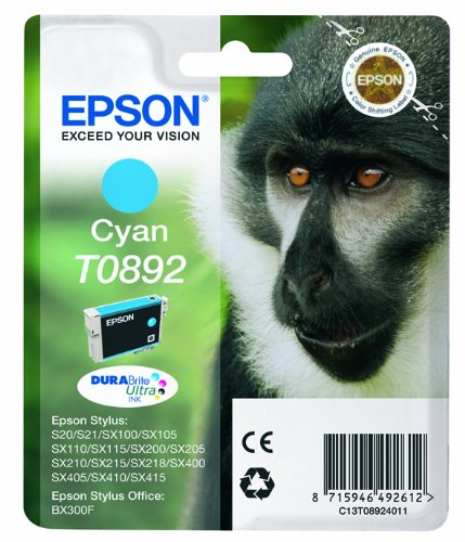 Epson Cartucho De Tinta T0892 Cyan 3,5 Ml válido para los modelos Stylus y Stylus Office SX415, SX410, SX405, SX400, SX218, S21, BX300F y otros, Ya disponible en Amazon Dash Replenishment