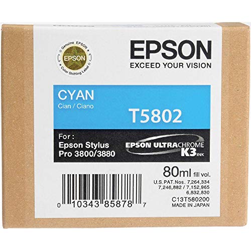 Epson Cartucho T580200 cian - Cartucho de tinta para impresoras (Cian, Epson, Stylus Pro 3800, 3880, T5802, Inyección de tinta, 1 pieza(s))