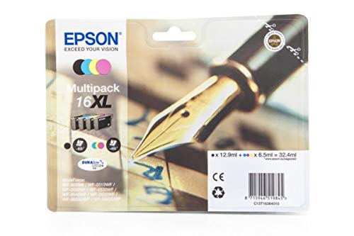 Epson Multipack 16XL - Cartucho de tinta para impresoras (Original, Tinta a base de pigmentos, Negro, Cian, Magenta, Amarillo, Epson WF-2010W/WF-2510WF/WF-2520NF/WF-2530WF/WF-2540WF, 4 pieza(s), Impresión por inyección de tinta)