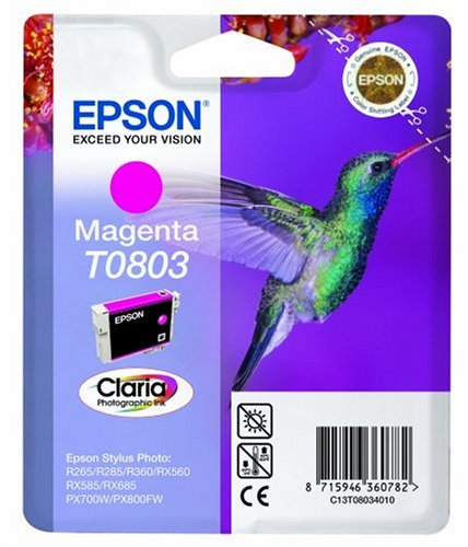 Epson T0803 - Cartucho de tinta, magenta válido para los modelos Stylus Photo RX685, RX585, R285, PX710W, PX700W, PX660, PX650, P50 y otros, Ya disponible en Amazon Dash Replenishment