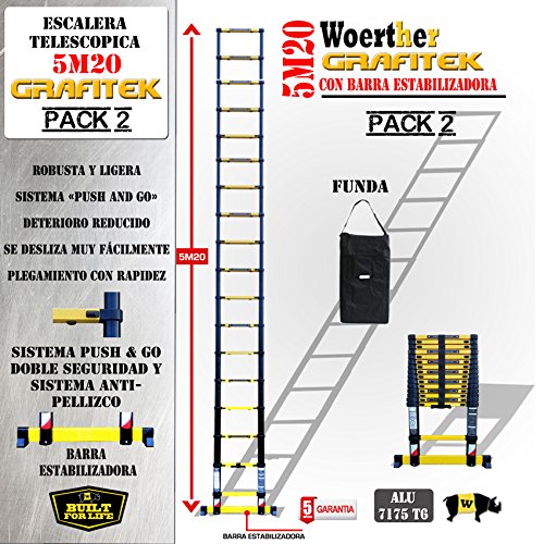 ESCALERA TELESCÓPICA / 5M20 / CON FUNDA /GAMA GRAFITEK / GARANTÍA 5 AÑOS