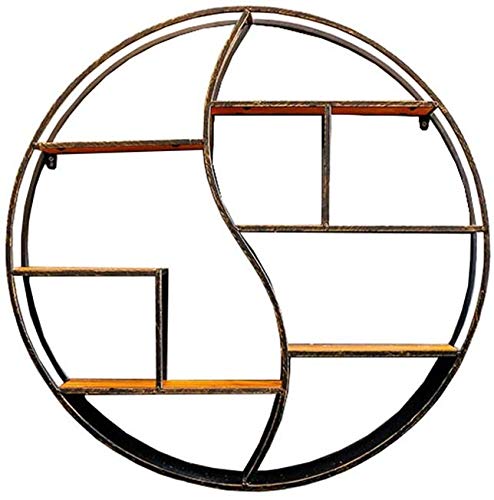 Estante Estantería de Pared Redonda Metal Hierro Madera para Barra Sala de Estar Loft Colgante de Pared Creativo Colgante de Pared Decoración Estante de Estante, T-L, Diameter 60CM