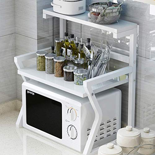 Estantes de cocina Microondas horno de carro cocina for guardar objetos del soporte del estante Mueble de encimera Organizador de tres niveles con 2 estante trazadores de líneas, natural espacio de la