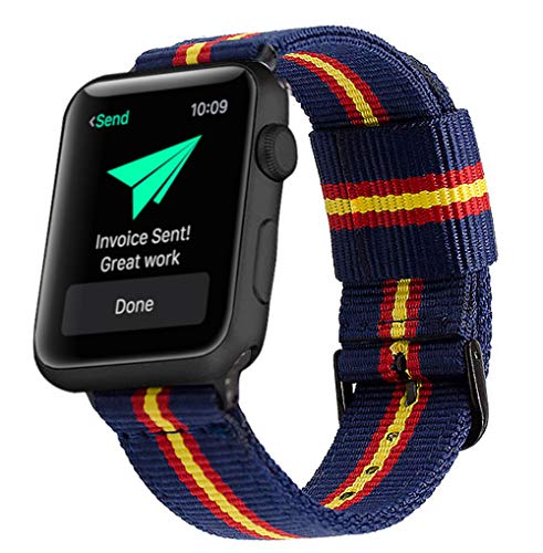 Estuyoya - Pulsera de Nailon Compatible con Apple Watch Colores Bandera de España, Ajustable Reemplazo Estilo Deportiva Casual Elegante para 38mm 40mm Series 5/4 / 3/2 / 1 Nike+ - OTAN