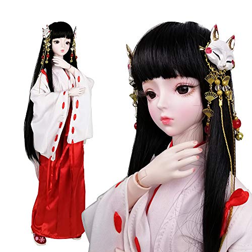 EVA BJD Chica Brujas Japonesa 1/3 BJD Muñeca 24.4in 62 Cm Kimono Muñecas Articuladas + Accesorio Completo Ji Gong Muñecas Femeninas Decoración Inuyasha