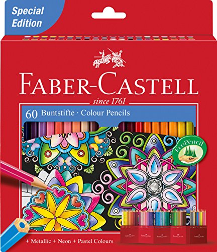 Faber-Castell 111260 - Estuche-soporte de cartón con 60 lápices de colores, multicolor