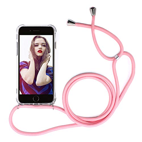 FAN SONG Teléfono Móvil Funda para iPhone 6 Plus / 6s Plus, Carcasas Protectora de TPU de Transparente con Colgar Bandolera para Salir, el Senderismo, Viajar(Rosa)