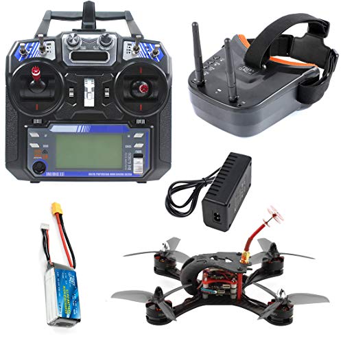 FEICHAO T180 4 Pulgadas FPV Racing Drone Cámara HD Baby Turtle 800TVL Betaflight F4 Pro V2 OSD sin escobillas 3S 2.4G 6CH RC Quadcopter RTF (with Battery and Goggle Black)