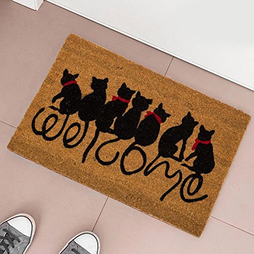 Felpudo Original Welcome Cats Diseño de Gatos de Fibra de Coco