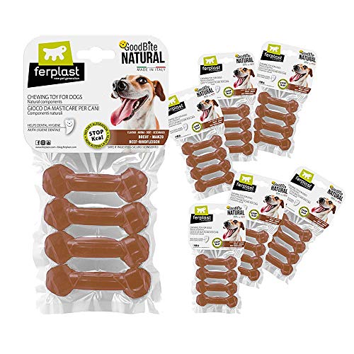 Ferplast Goodbite Natural XS Juguete Hueso para la Higiene Oral, Sabor a Vacuno, Perro Pequeño (3-5 Kg), Natural, 28 Piezas de 15 g