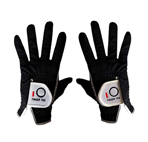 FINGER TEN Guantes de Golf para Hombre, 2 Unidades, con Agarre de Lluvia húmeda, Color Negro y Gris, Talla S, M, XL