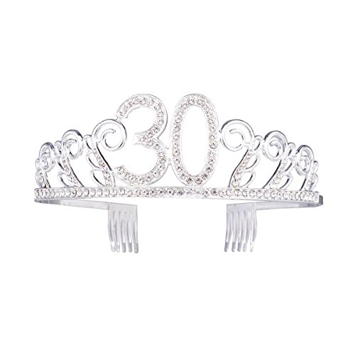 Frcolor Cumpleaños Tiara Corona Cristal Diadema con peine para 30th fiesta de cumpleaños