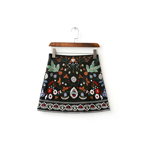 FSDFASS Faldas Falda Bordada étnica de Estilo Bohemio A-Line Falda Negra Mini Falda Casual