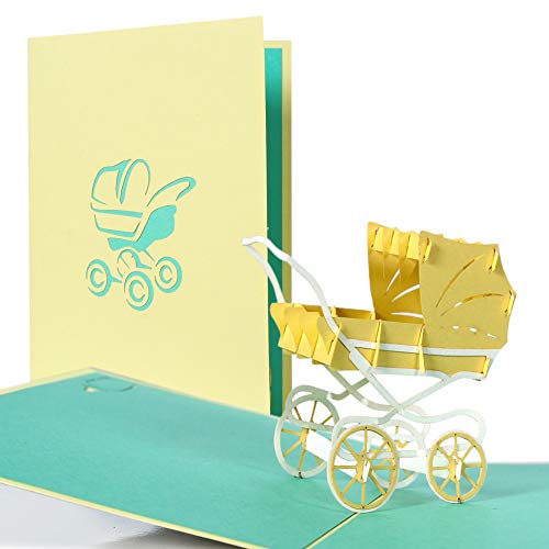 g13.4 Pop Up Pram Card, usable for Girl and boy, New Baby Born Card, BEST Wishes Card to Birth of a child, Greeting Card for New Baby, Gift Card, Card AS A Voucher