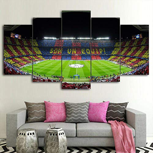 GIRDSS Cuadros Decoracion Salon Modernos 5 Piezas Lienzo Grandes XXL Murales Pared Hogar Pasillo Decor Abstracto Campo Fútbol Estadio FC Barcelona Enmarcado Innovador Regalo