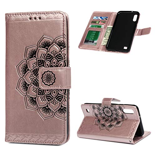 GODTOOK Funda Samsung Galaxy M10/A10, Premium Gofrado Carcasa Libro de Suave Cuero PU y TPU Silicona Interna Case, Soporte Plegable, Cierre Magnético - Oro Rosa