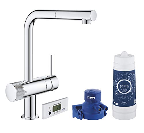 Grohe Blue Pure Minta  - Grifo de cocina con filtro de agua, Kit de iniciación, color cromo (Ref.30382000)