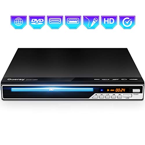 Gueray Reproductor DVD HDMI para Televisión Portátil Reproductor de DVD de Toda la región con resolución HD 1080P con USB Mic Puerto y Control Remoto (No es Compatible con BLU-Ray Disc)