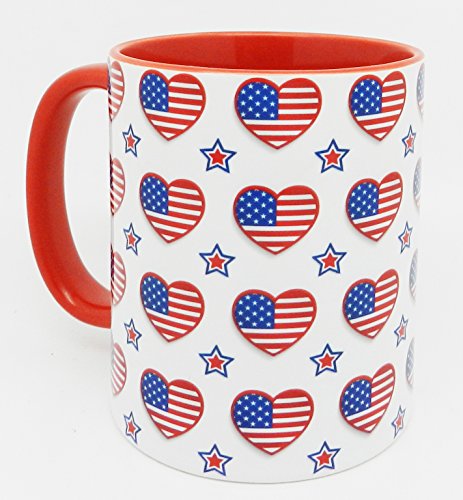 Half a Donkey - Taza, diseño de Estrellas y Rayas con la Bandera de Estados Unidos con asa roja e Interior