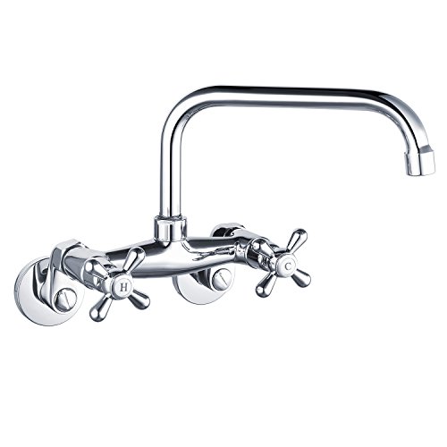 Hapilife Grifo Cocina Pared Monomando Cromado para Fregadero Lavadero Bimando Agua Fría y Caliente Separadamente para la Temperatura Exacta de Estilo Retro