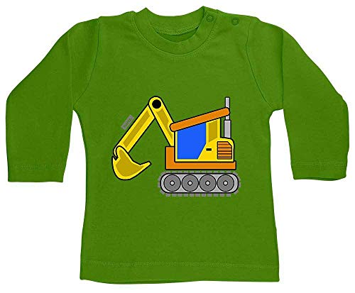 Hariz - Camiseta de manga larga para bebé, diseño de excavadora, excavadora, tren y tarjeta de regalo verde Schnödder Lime verde. Talla:6-12 meses