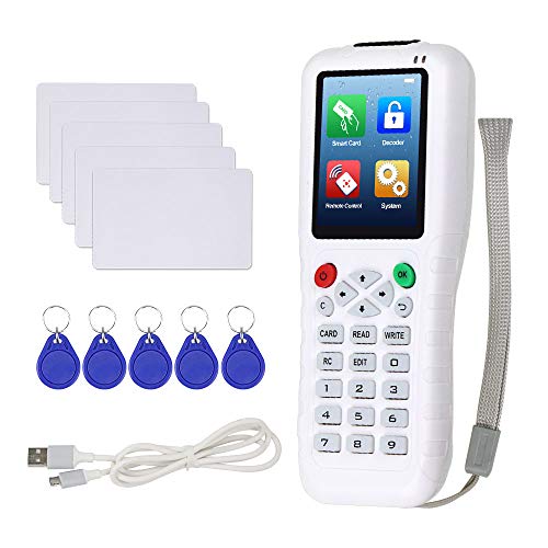 Hdliang RFID Copiadora Duplicadora Lector tarjetas escritor ID IC 125KHz 13.56MHz Programador USB 10 Frecuencia en inglés Función de decodificación + 10 piezas UID EM4305 / T5577 Llavero