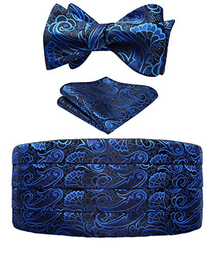 HISDERN Conjunto de pajarita y pajarita con estampado floral para hombres y panuelo de bolsillo Azul y negro