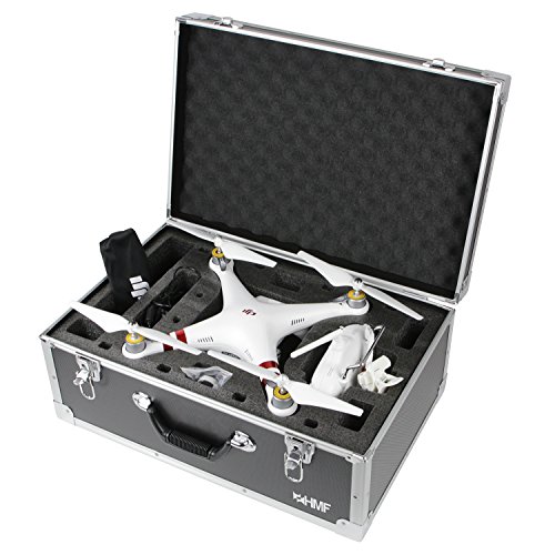 HMF 18601-02, Maletín de transporte, maletín apto para drones Phantom 3 Standard, Professional, Advanced, hasta 5 baterías, 54 x 38 x 25 cm, negro