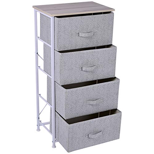 HOMCOM Cajonera Cómoda Organizador con 4 Cajones de Tela Mesilla de Noche para Dormitorio Salón Armario con Cajones 45x30x92cm Organizador Almacenaje