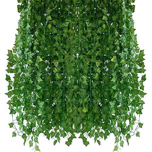 Homvik Plantas Hiedras Enredaderas Artificiales 24Pcsx2.2m Plantas Colgantes Artificiales Guirnalda para Decoración Exterior Boda Hogar Seto Jardín Escalera Ventana Balcón Valla Mesa Fiesta Interior