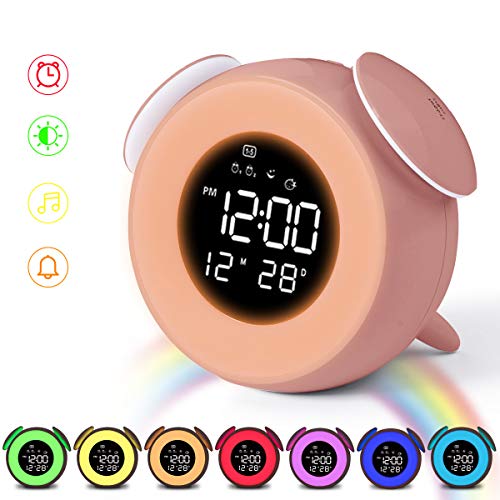 HOMVILLA Reloj Despertador Niña, Despertadores Digital Infantil para Alarmas Dobles, Relojes Infantiles, Despertadores Alarma Mesilla de Noche con Función de Control Táctil de Repetición 25 Sonidos