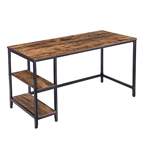 HOOBRO Escritorio de Ordenador, Mesa de Ordenador con 2 Estantes Intercambiables, 140 cm Mesa de Estudio u Oficina, Estructura Metálica, Fácil Montaje, Estilo Industrial, Marrón Vintage EBF60DN01