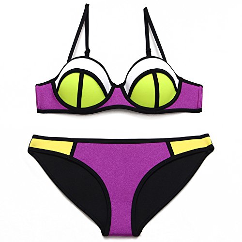 HOSD Bikini de Neopreno Color a Juego Traje de baño Dividido para Mujer