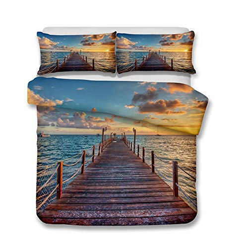 HXZB Wave Beach Imprimir Edredón Conjunto De Doble Tamaño Ropa De Cama Nuevo Diseñador Impreso Colcha Cubierta De Polialgodón con Fundas De Almohada, Árbol De Coco,Green,1.35M