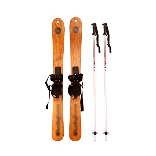 HYRL Esquís y Bastones de Nieve, Tabla de Snowboard de Madera de Sauce Principiante con Fijaciones universales, Juego de Tabla Doble de Trineo de Nieve al Aire Libre de 110 cm