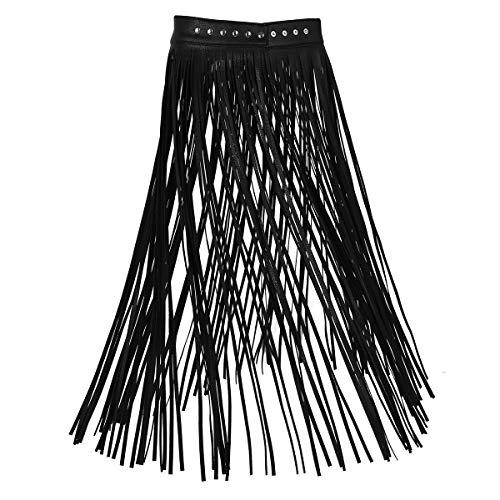 iiniim Falda de Borla Flecos de Cuero Mujer Punk Falda Larga Hippie Boho Cintura Ajustable Traje Ropa para Fiesta Club Danza Baile Actuacion Negro L