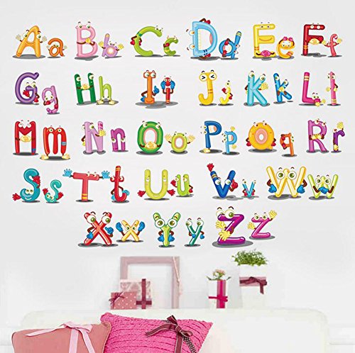 iTemer Pegatinas pared decorativas Vinilos decorativos pared dormitorio Stickers Decoracion pared Estilo único Alfabeto inglés coloreado 45 * 60cm Niños aprendiendo 1 set