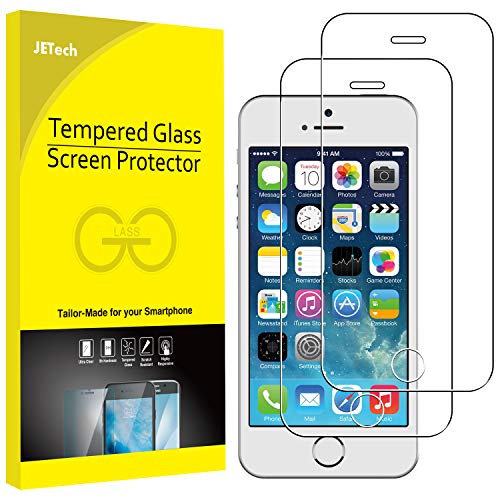 JETech Protector de Pantalla Compatible Apple iPhone SE (Edición 2016), iPhone 5s, iPhone 5 y iPhone 5c, Vidrio Templado, 2 Unidades