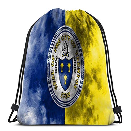 KKs-Shop Gimnasio Bolsas con cordón Lienzo Ligero Bolsas de Baile Mochila Deporte para Hombres y Mujeres Trenton City Smoke Flag Estado de Nueva Jersey Estados Unidos Amer