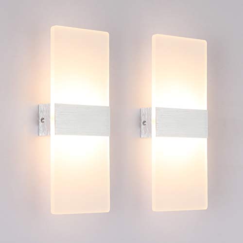 Klighten Lámpara de pared Interior 12W Moderna Apliques de Pared Blanco cálido 3000K perfecto para Salon Dormitorio Sala Pasillo Escalera(2 pack)