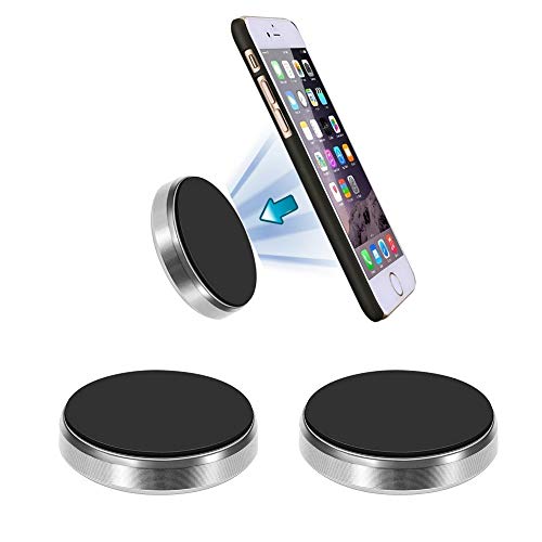 Korbus [Soporte Magnético Móvil Coche Universal (2 Pack) para Móviles, GPS, iPhone, Llaves. Pegar Imán en Salpicadero, Pared, Muebles (Incluye) Adhesivos 3M + 4 Placas Metálicas (Plateado)