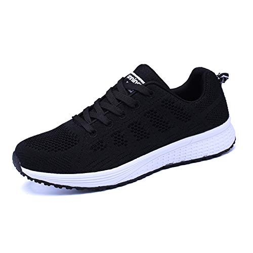 Lanchengjieneng Mujer Entrenador Zapatos Gimnasio Deportes atléticos Zapatillas de Deporte Malla Informal Zapatos para Caminar Encaje Plano Negro EU 38