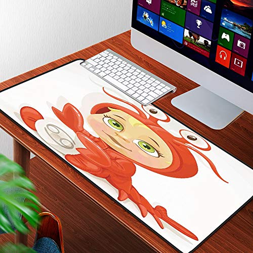 Large Gaming Mouse Pad Desktop Pad Laptop pad for Office and Home,Astrology,Funny Baby Cancer Sign with Claws and Four Eyes Joy Kids Happiness on Stars Decoration,Red,Non-Slip Base, for Work & Gaming,